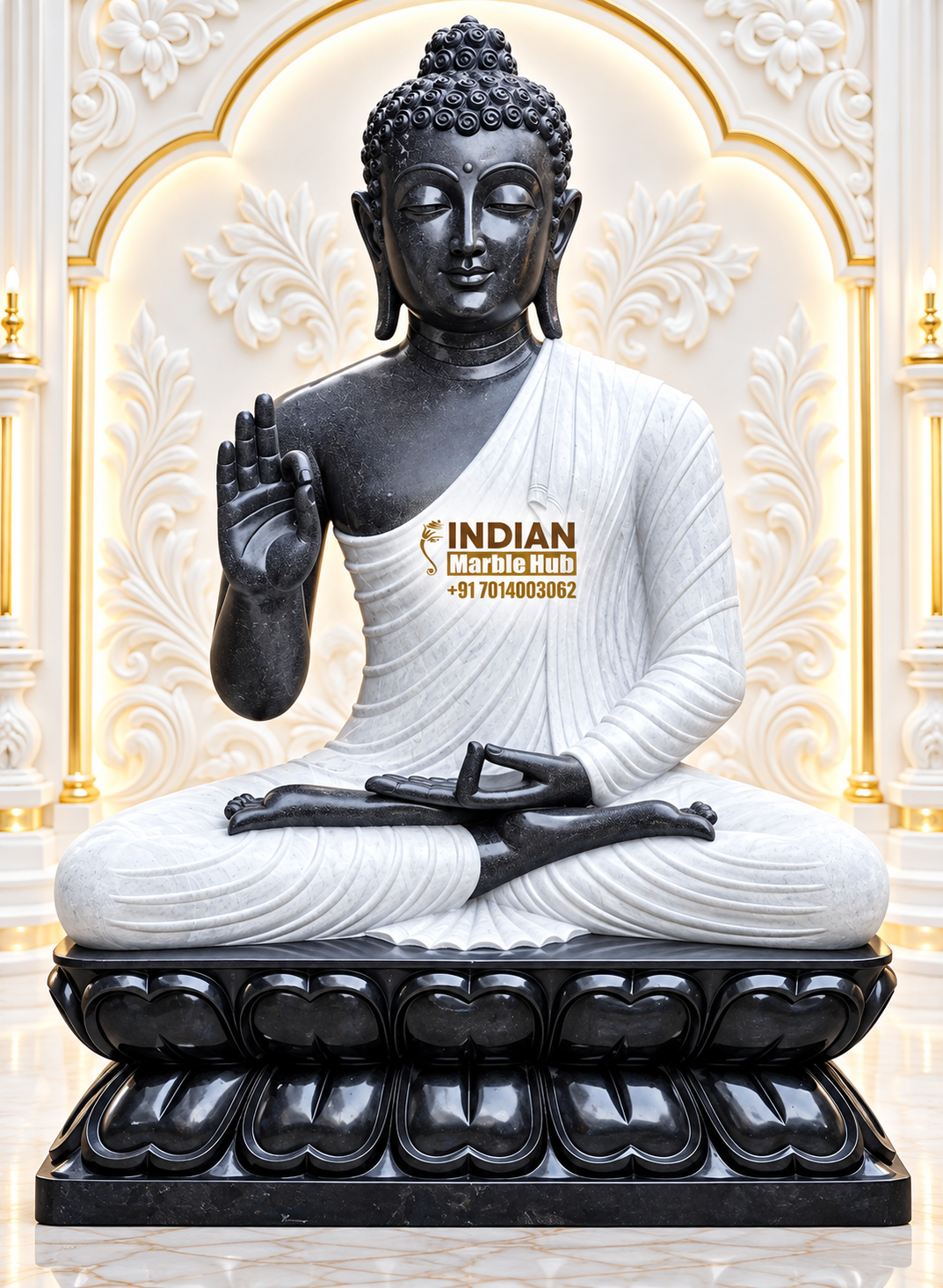 Gautam Buddha White & Black Marble Statue