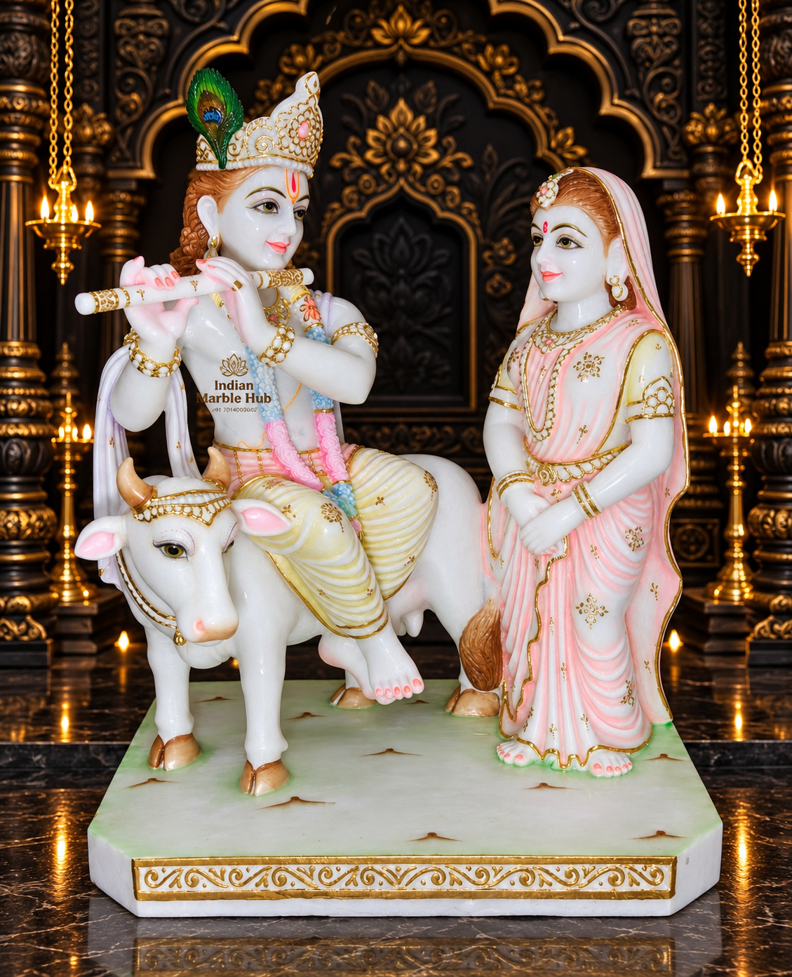 Radha Krishna Couple Marble Statue