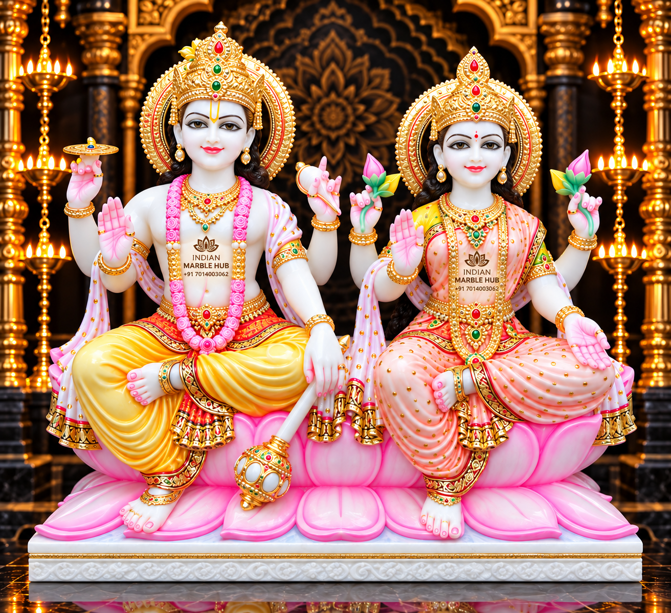 Laxmi Narayan Couple Marble Statue