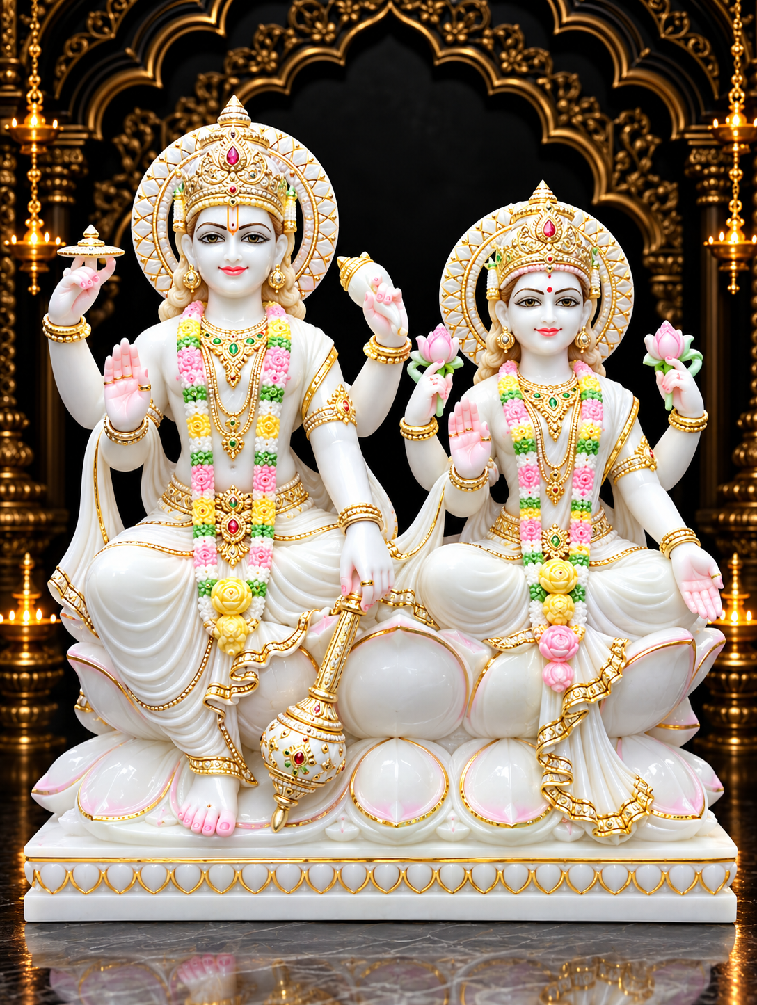 Laxmi Narayan Couple Marble Statue