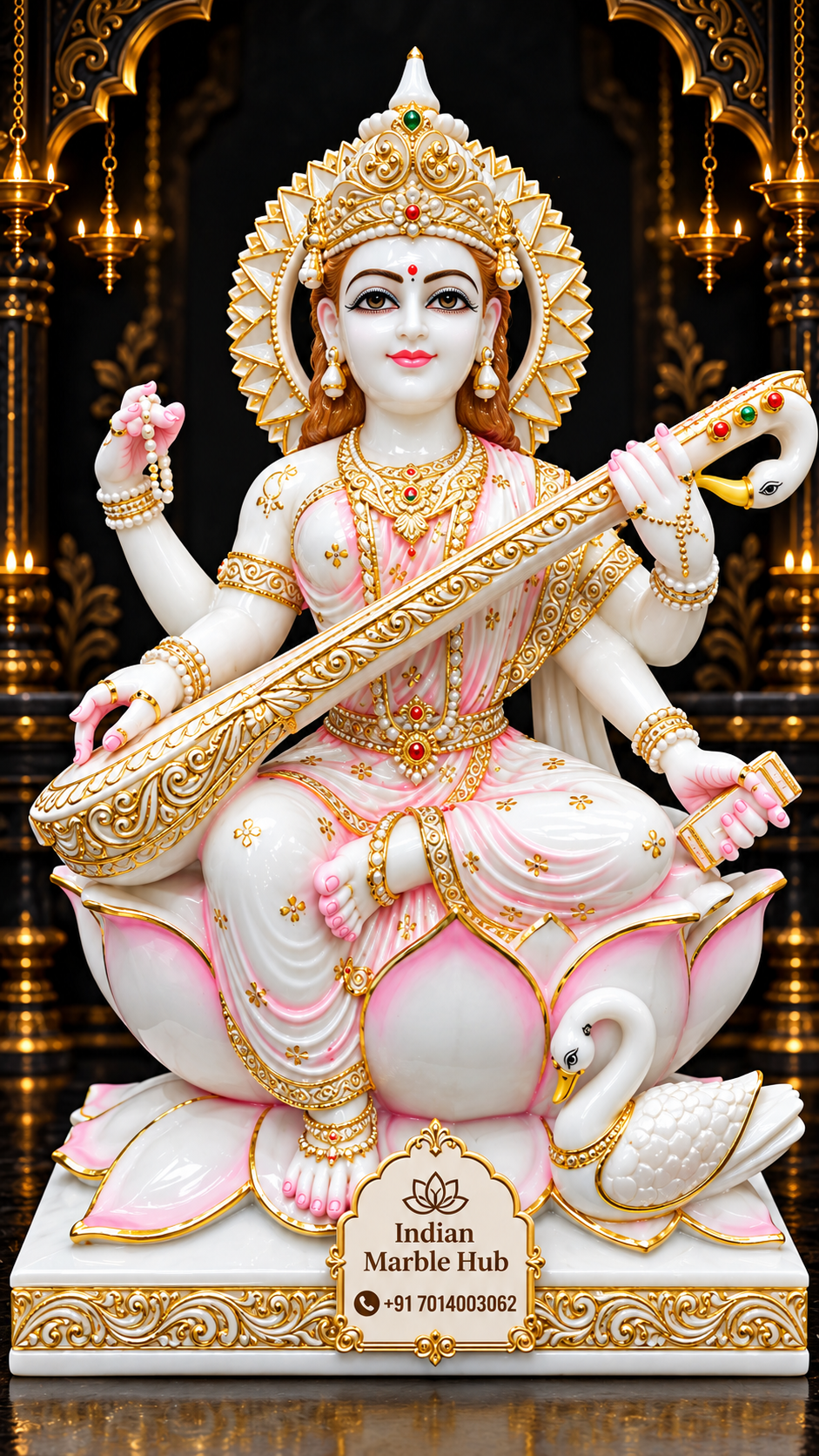 Saraswati Mata Marble Statue
