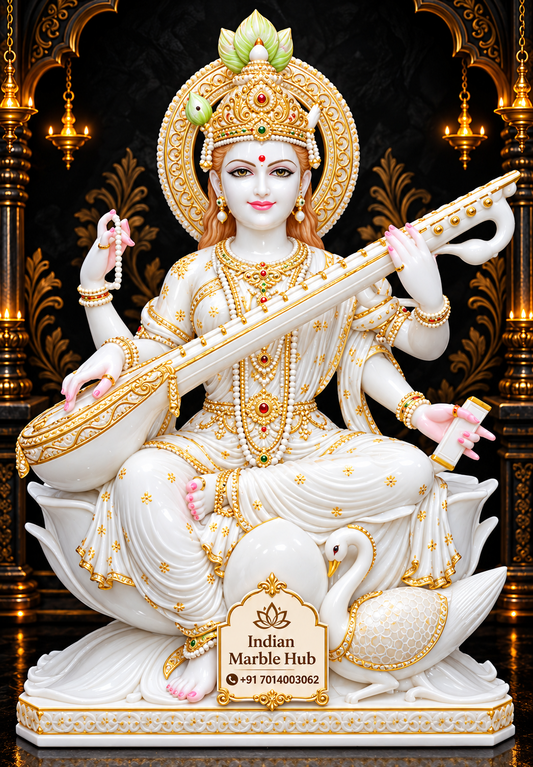 Saraswati Mata Marble Statue