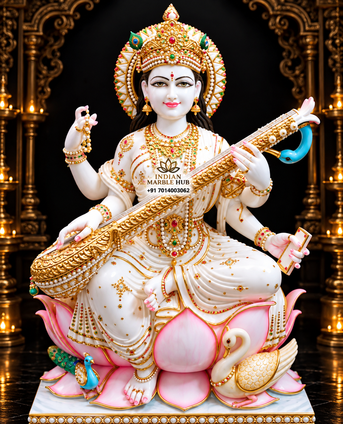 Saraswati Mata Marble Statue