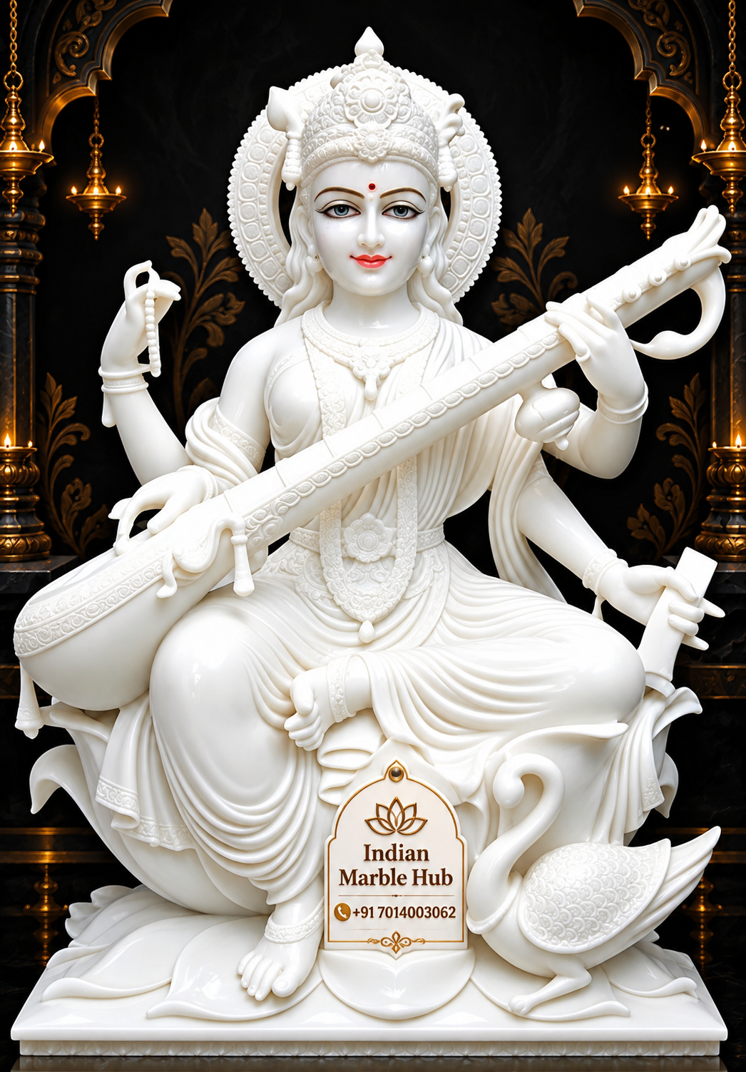 Saraswati Mata Marble Statue