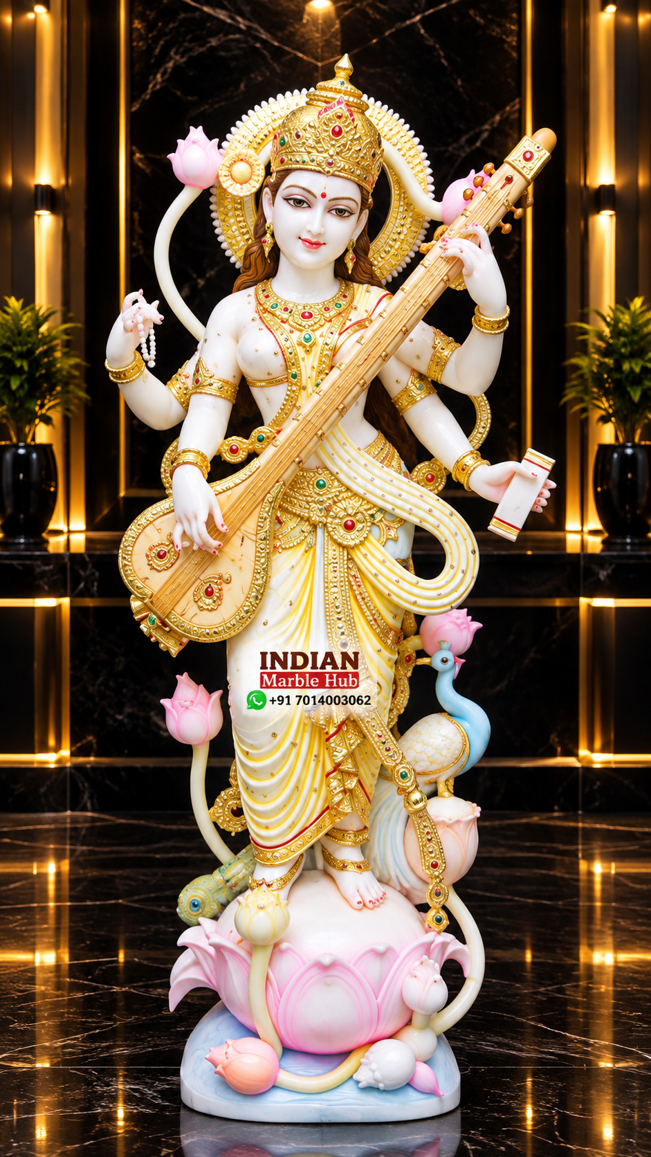 Saraswati Mata Marble Statue